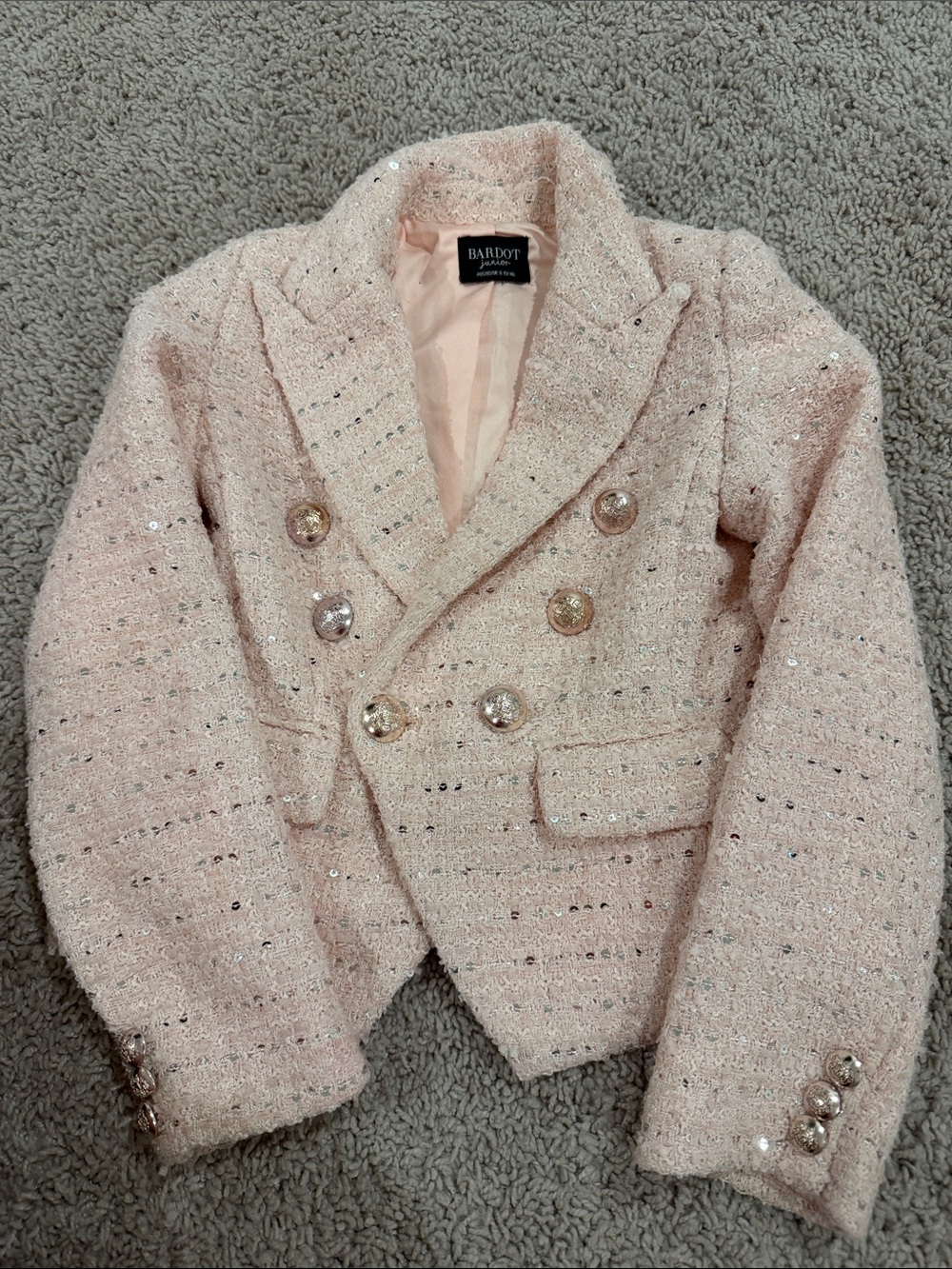 Bardot Girls Pale Pink Sequin Tweed Blazer